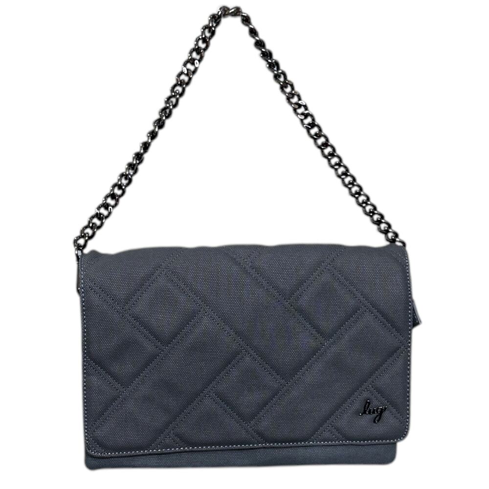Lug Huddle Matte Luxe Shoulder Bag Slate Blue Quilted Multipocket Faux Leather - Picture 3 of 13
